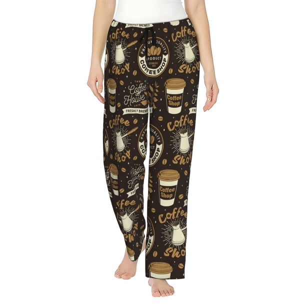 Fotbe coffee shop house Pantalones de Pijama para Mujer, Pantalones de Dormir, Pantalones Pj con Cordón y Bolsillos-3X-Large