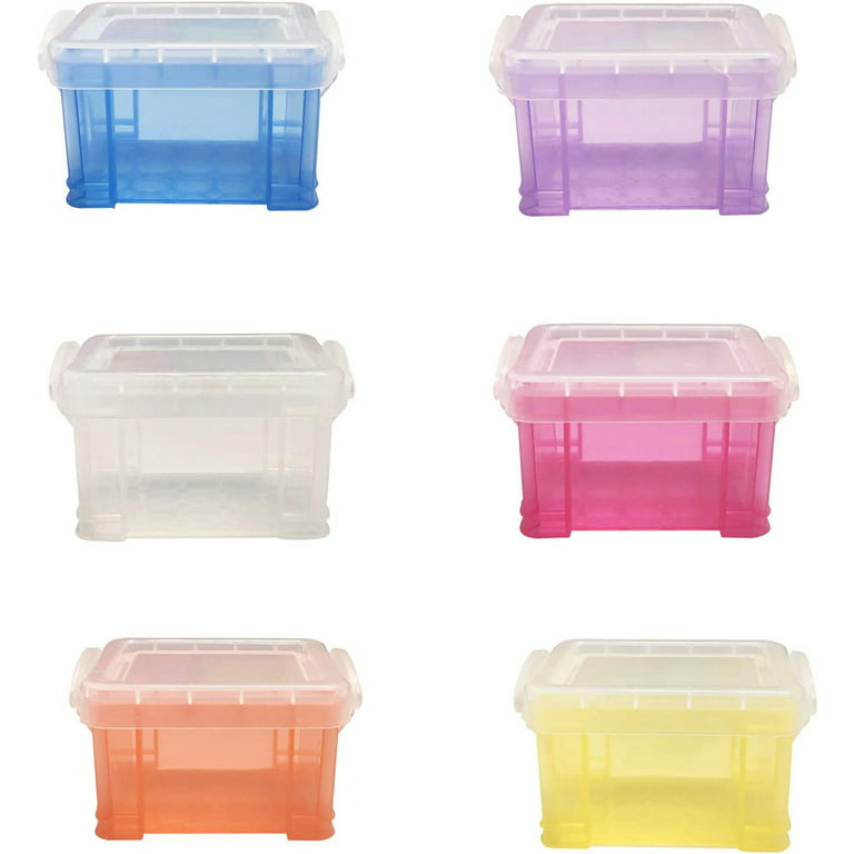  Tatuo 18 Pcs Small Plastic Colorful Crayon Box with Lid, 5.31''  x 2.95'' x 1.97'' Stackable Storage Case Mini Organizer Containers Clear  Latch Storage Bins for Jewelry Beads Craft Office Fishing