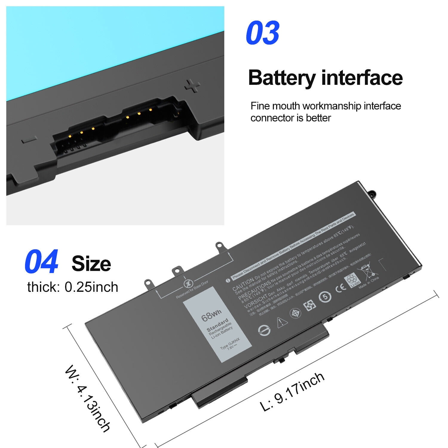 68Wh For GD1JP GJKNX Battery Dell LATITUDE 5480 5580 5490