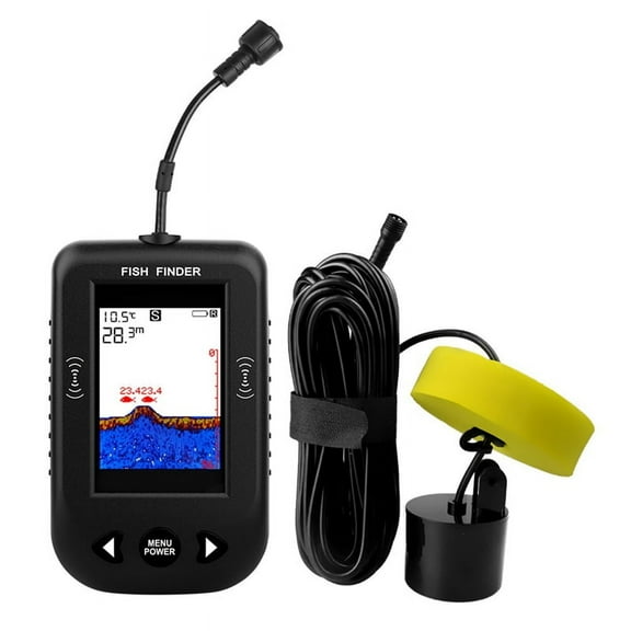 Portable Fish Finder Water Depth  Temperature Fishfinder with Wire Sonar Sensor Transducer for Fishing Black