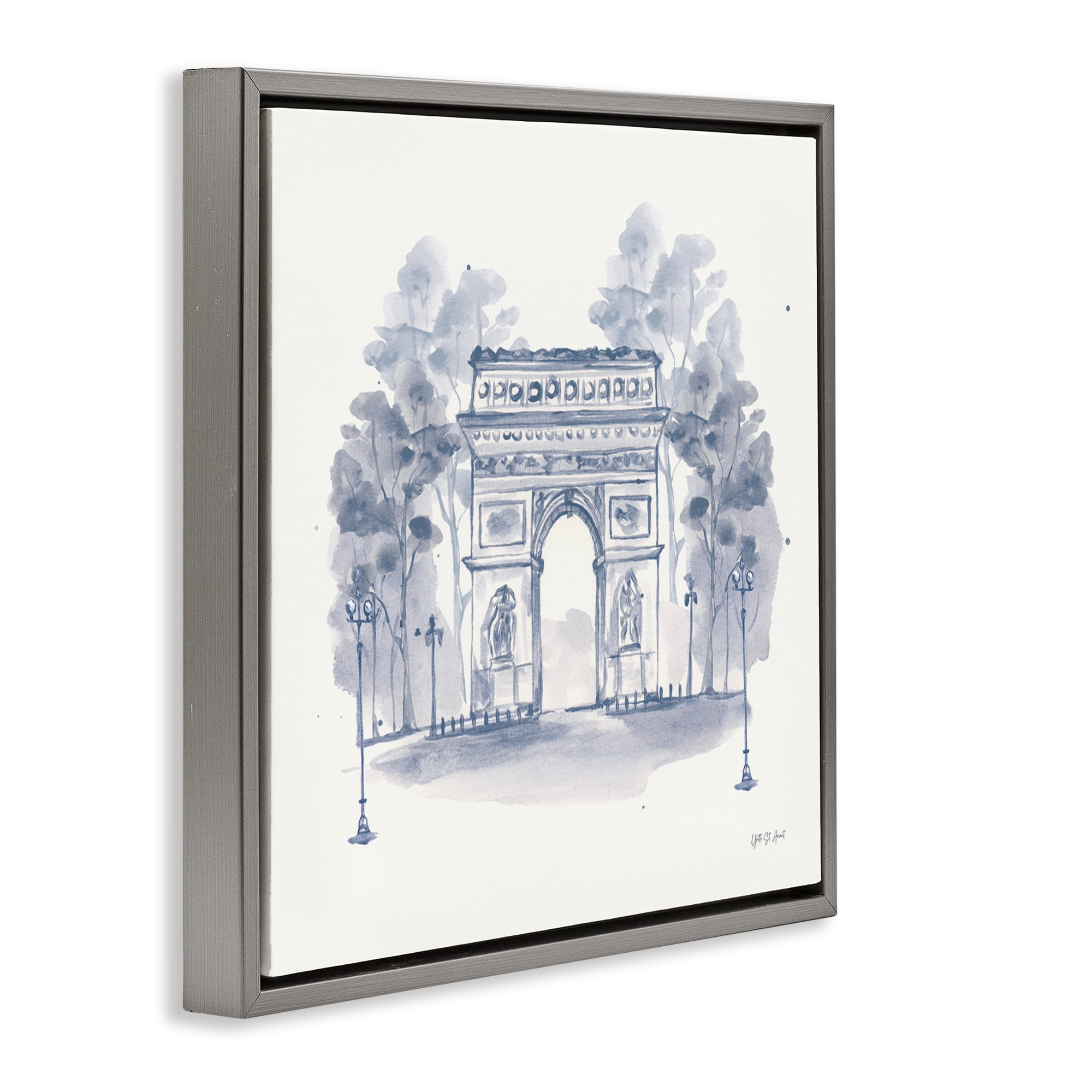 Stupell Industries Arc de Triomphe Sketch Buildings & Architecture Painting Gray Floater Framed Canvas Art Print Wall Art, 25 x 25