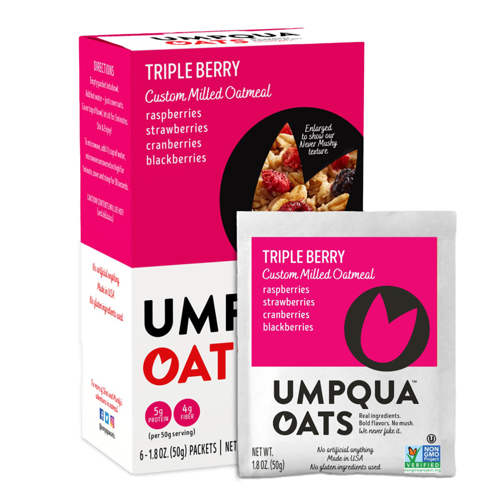 Umpqua Oats Oatmeal Packets, Triple Berry, 1.8 oz each, 6 Packets
