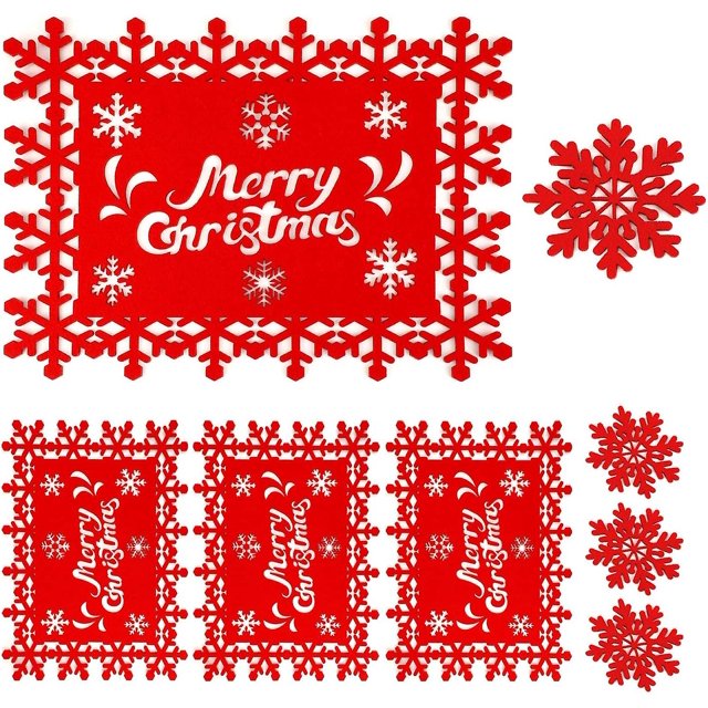 Placemats navideños de 8 piezas, juego de manteles de mesa y posavasos de bebida, conjunto de posavasos navideños de 8 piezas, conjunto de mesa de comedor lavable de $8 piezas Afortunado Sencillez