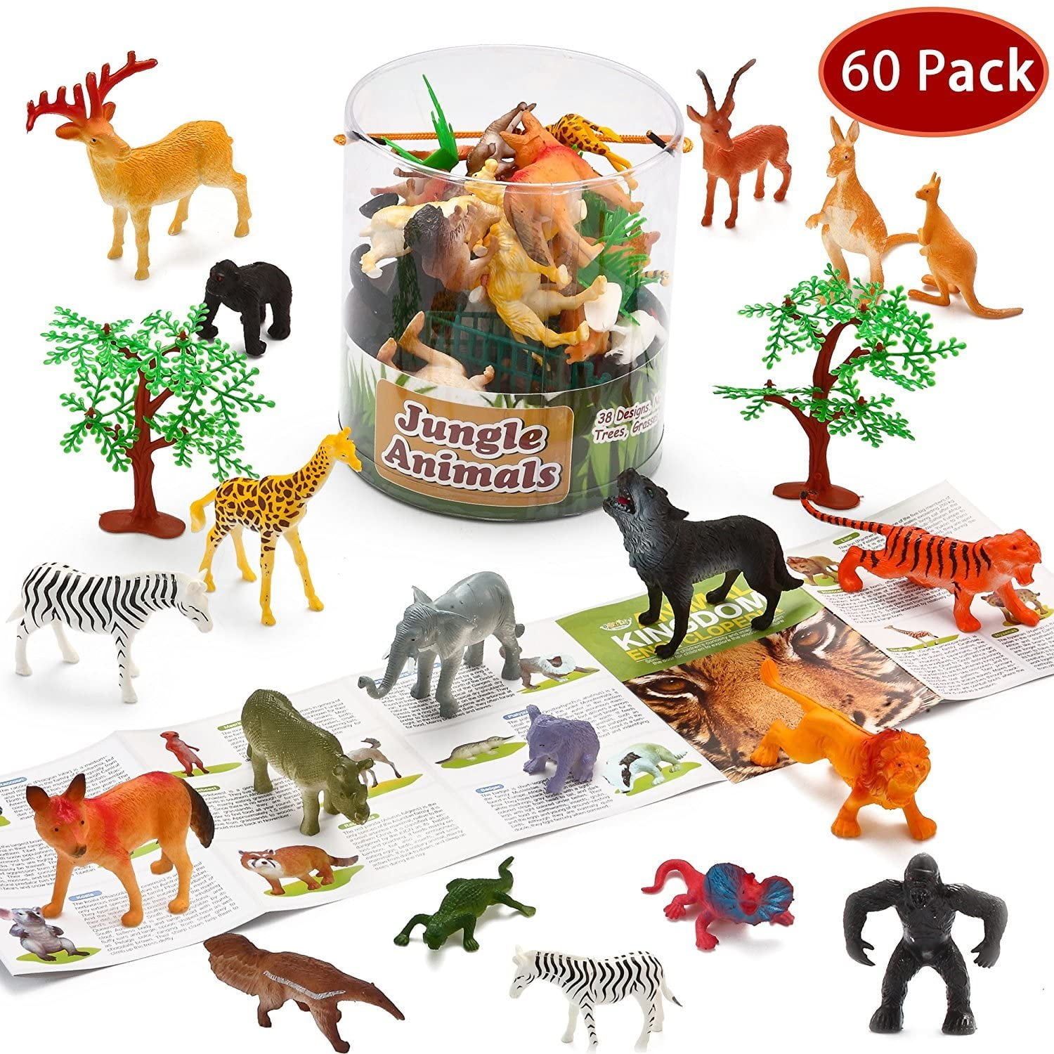 JoyX 60Piece Safari Jungle Animal Figures Toddler Toy Set Realistic Wild  Plastic Animal Playset - Animal Encyclopedia Included (2.5 to 5