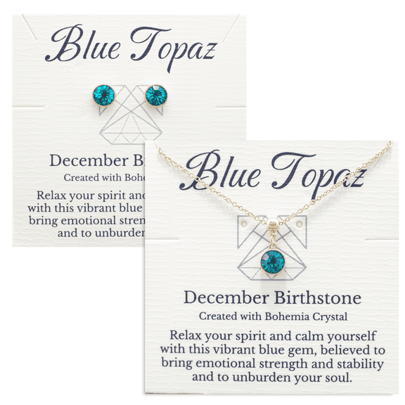 Gold December Birthstone Necklace and Stud Earrings Set with Bohemian Crystals, 14K Gold Plated, Birthday Month Gift, Great for Mom.