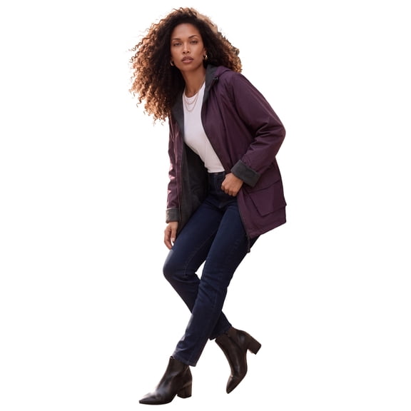 Roaman's Women's Plus Size Knee Length Hooded Nylon Jacket