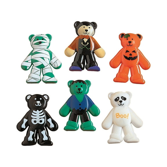 Fun Express Vinyl Halloween Bears Assorted Color Party Favors, 48 Pieces