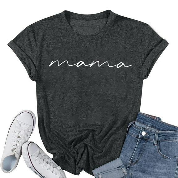 VILOVE Women Mama Shirts Mama Letter Printed T-Shirt Mama Graphic Tee Casual Short Sleeve Tops Tee