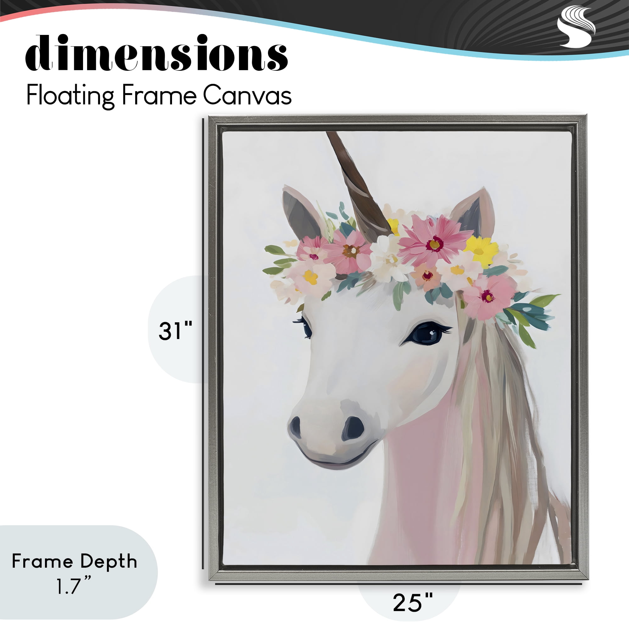 Stupell Industries Flower Crown Unicorn Gray Framed Floater Canvas Wall Art, design by The Prints Vibe