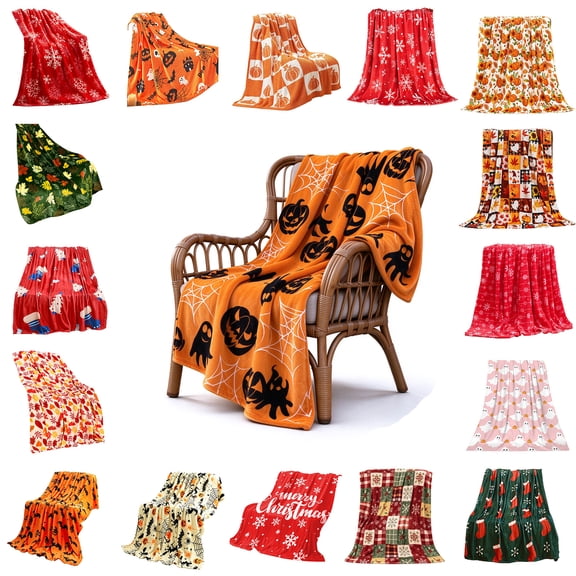 Nkmbld Halloween Throw Blanket 40"x50", Warm Plush Throw Blankets for Couch, Sofa, Bed and Chairs, Fall Thanksgiving Farmhouse Gifts for Adults