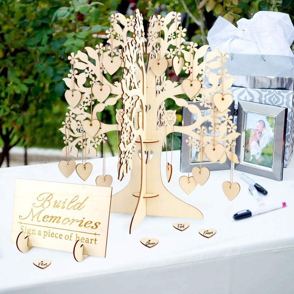 Wooden Wedding Wishes Tree With Wooden Heart Bridal Baby Shower Guest Book Tree 