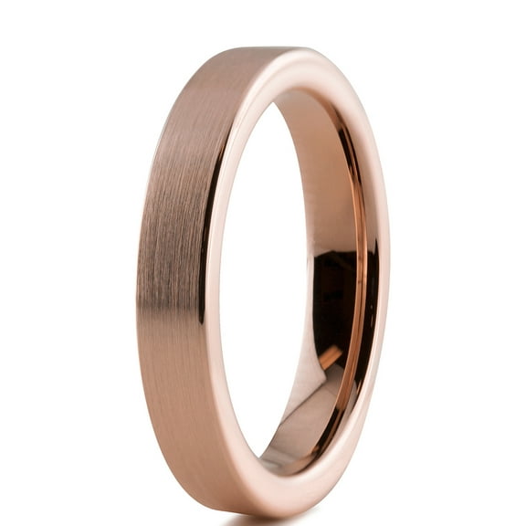 Charming Jewelers Tungsten Wedding Band Ring 4mm for Men Women Comfort Fit 18K Rose Gold Plated Plated Pipe Cut Flat Brushed Polished Lifetime Guarantee Size 4