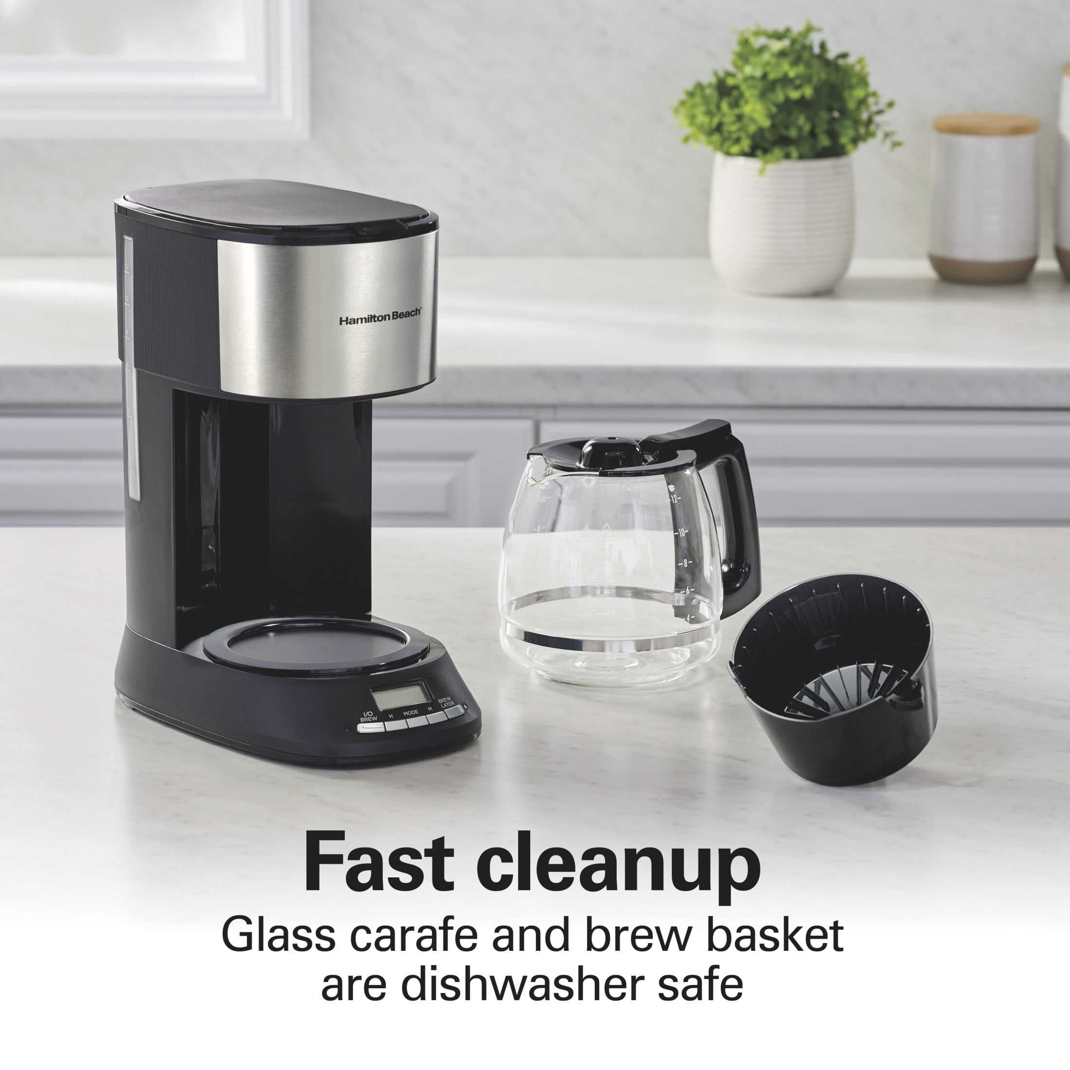 Hamilton Beach 12 Cup Programmable Coffee Maker, Borosilicate Glass Carafe, Matte Black