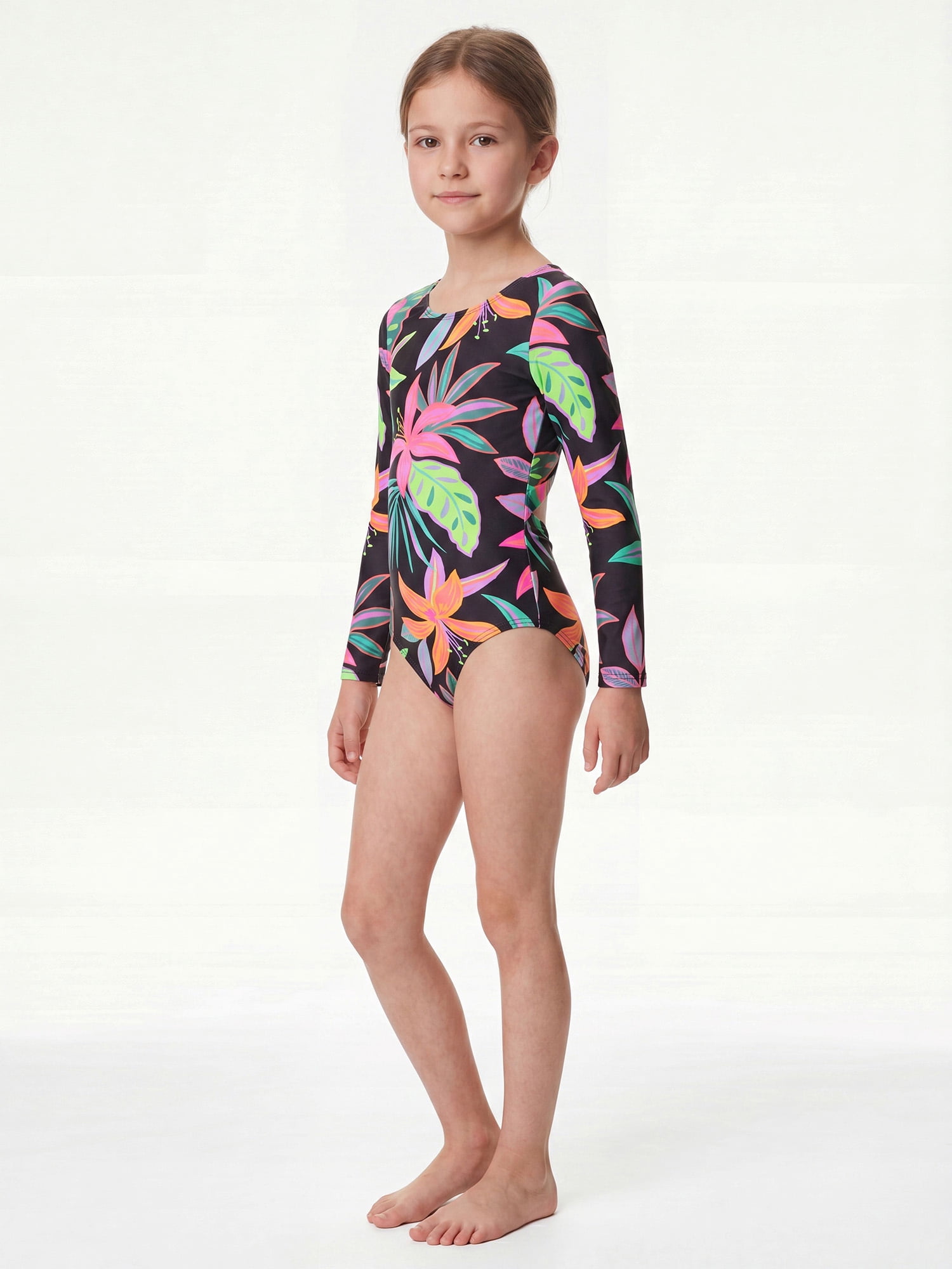 Ocean Gear Girls One Piece Long Sleeve Swim Suit, Sizes 4-18