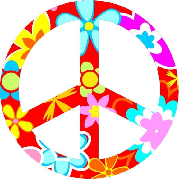 Design With Vinyl Artwork Colorful Peace Sign Nuclear Disarmament Wall Decal for Family - Tattoo Designs Happiness Hippie Themed Décor - Size: 18 In x 18 In