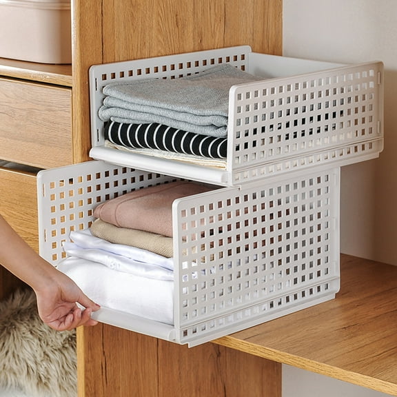 Yirtree Stackable Wardrobe Storage Box, Plastic Drawer Organizer, Foldable Clothes Shelf Baskets, Folding Containers Bins Cubes, Perfect for Kitchen, Office, Bedroom & Bathrooms