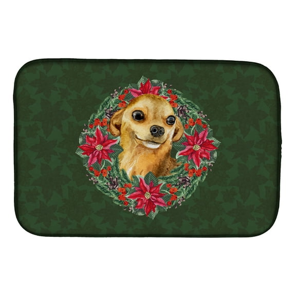 Chihuahua Poinsetta Wreath Dish Drying Mat
