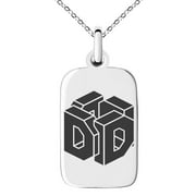 Stainless Steel Letter D Initial 3D Cube Box Monogram Engraved Small Rectangle Dog Tag Charm Pendant Necklace