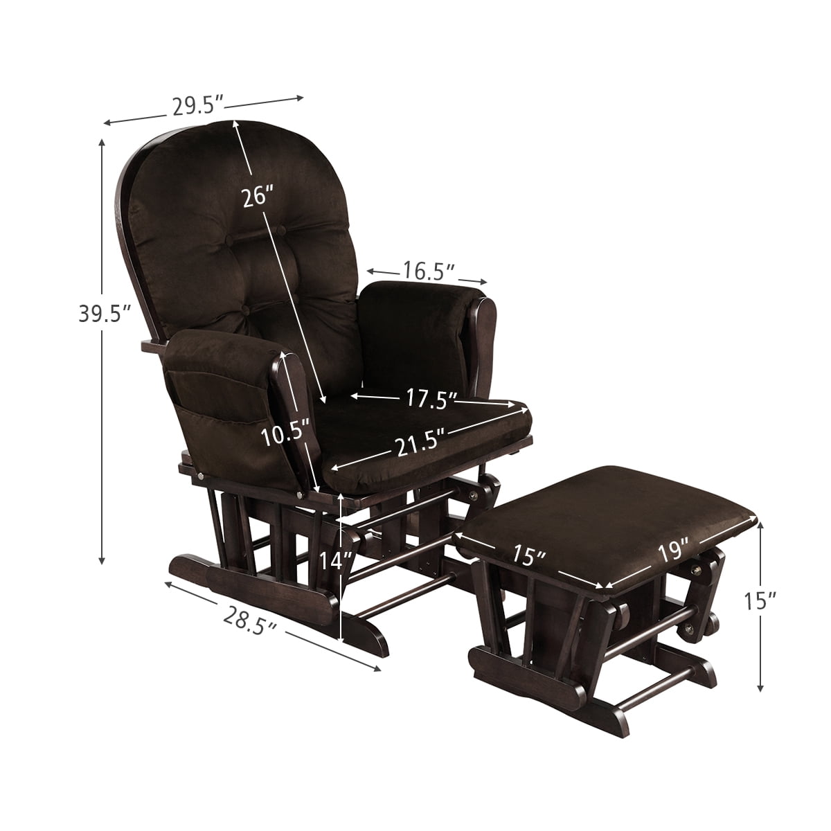 Topbuy Nursery Collection Kids Microfiber Glider Rocking Chair with Ottoman, Brown