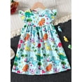thumbnail image 4 of Yunliwuli Baby Girl Summer Dress Casual Fly Sleeve Round Neck Dinosaur Print Dress Toddler A-Line Dress, 4 of 10