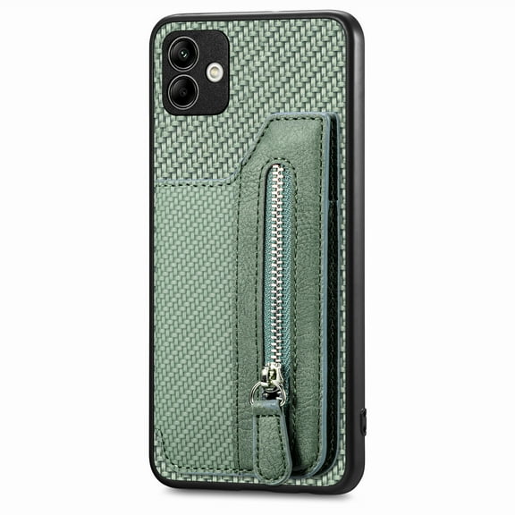 ELEHOLD Zipper Wallet Case for Samsung Galaxy A04E,Flip Folio Card Slots Zipper Storage Kickstand Function Magnetic Closure Full Body Shockproof Protective Case,green