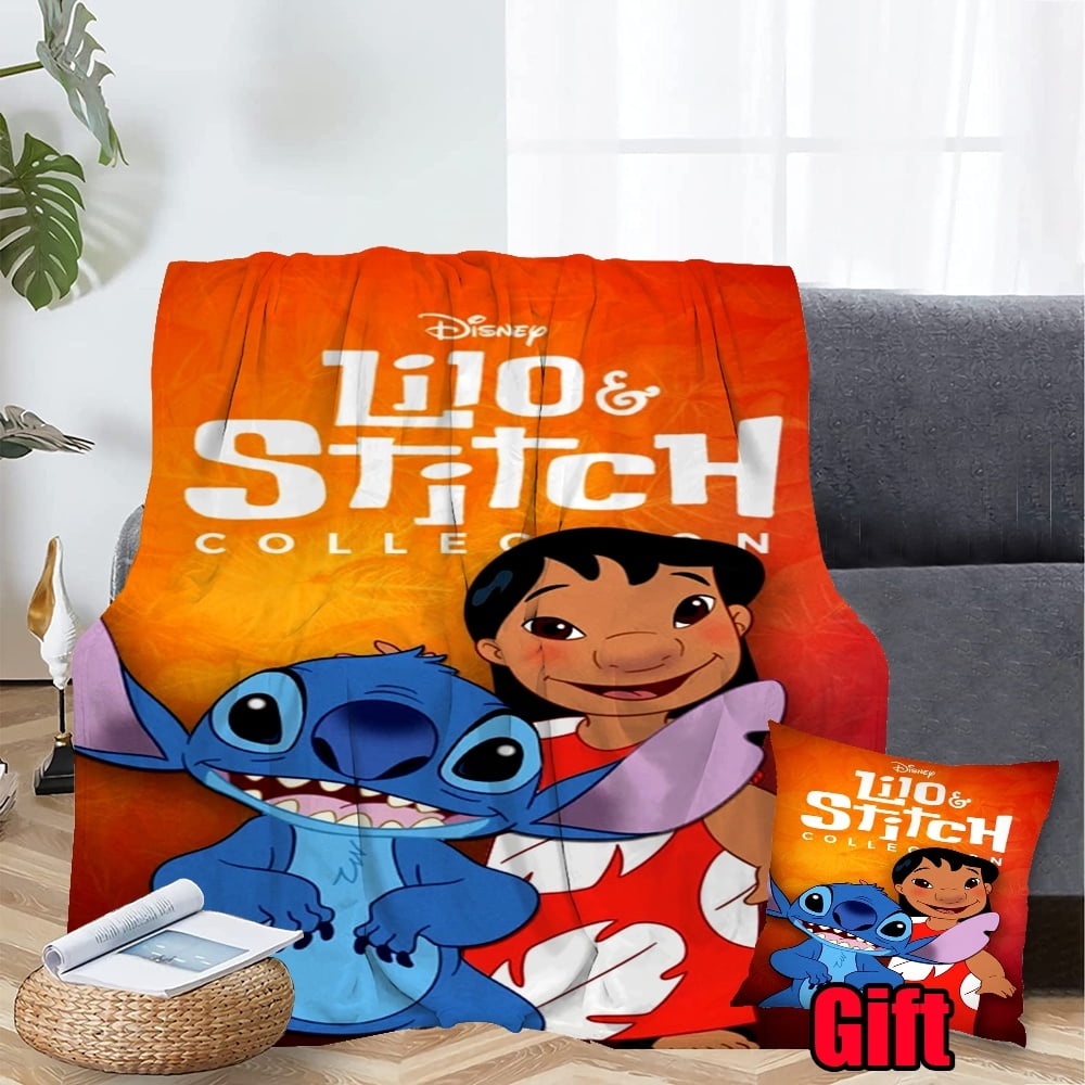 Personalized Lilo & Stitch Blanket With Pillow Cover For Couch Sofa