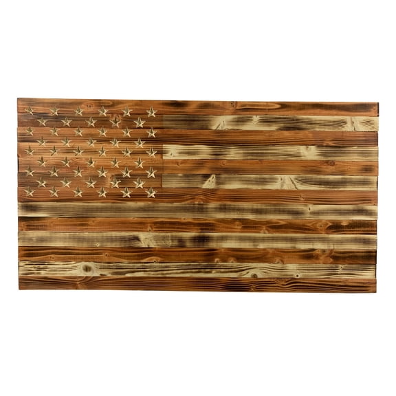 Handcrafted Rustic Wooden Natural Pecan Finish American Flag, Indoor Outdoor Wall Art