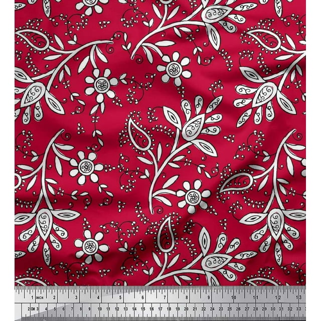 Soimoi Cotton Duck Fabric Leaves & Floral Block Print Sewing Fabric Yard 42 Inch Wide