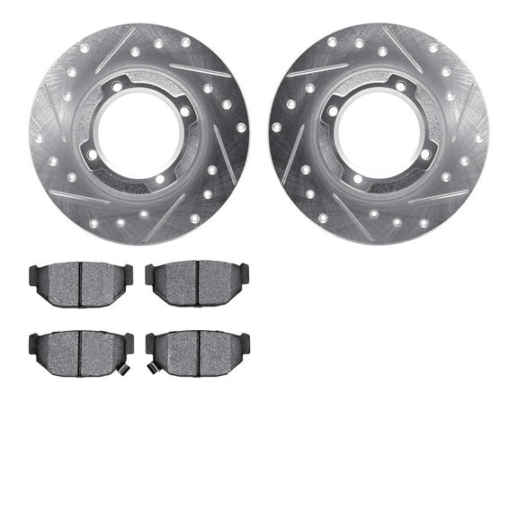 Dynamic Friction Company Rear Brake Rotors-Drilled and Slotted-Silver with 5000 Advanced Brake Pads 7502-13045