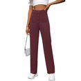 thumbnail image 2 of LYMAYTER Women Casual Trousers High Waisted Stretchy Button Business Work Casual Pants with Pockets S-2XL, 2 of 8