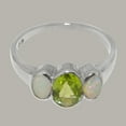 thumbnail image 5 of LBG British Made 9k White Gold Natural Peridot & Opal Womens Anniversary Ring - 33 size options - Size 7.75, 5 of 6