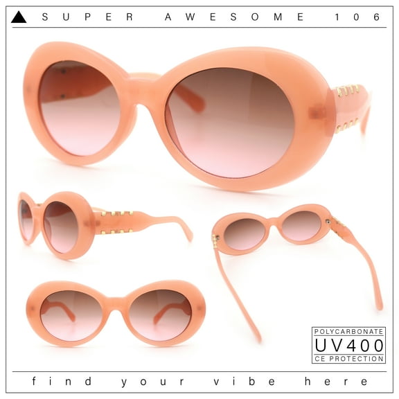 Womens Oval Round Thick Plastic Mod Fashion Fancy Arm Sunglasses Peach - Pink Smoke