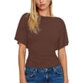 thumbnail image 4 of Cinched Waist Shirts for Women Short Dolman Sleeve Boat Neck Tops Lightweight Casual Blouses Modal Slim Fit Tunics Dressy Casual Outfits Business Trendy Tees Back Tie Bow Tops(Coffee,S), 4 of 9