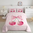 thumbnail image 3 of Feelyou Pink Cute Cherry Bedding Comforter Set, Dreamy Cartoon Bowknot Bow Twin Comforter Sets, Teens Kids Boys Girls Reversible Bedding Set, Lightweight Room Decor, 2pcs, 3 of 9