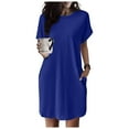 thumbnail image 6 of Women Soft T Shirt Dress Short Sleeve Casual Summer Tunic Dress Loose Loose Dress With Pockets Women's Long Casual Dresses Woman Summer Casual Dress Womens Dresses Summer Dresses Midi Length Womens, 6 of 6