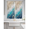 thumbnail image 2 of Abstract Blue Bathroom Window Curtain, Gradient Vintage Ombre Mottled Oil Painting Light Filtering Coffee Kitchen Curtains, Bedroom Living Room Curtains 2 Panel 84"x63", 2 of 6