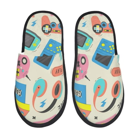 

Fuzoiu Playing Video Games Print Unisex Furry Slippers Plush Indoor Shoes Trendy House Slippers Anti-Skid EVA Sole House Shoes for Home Office and Travel -Large