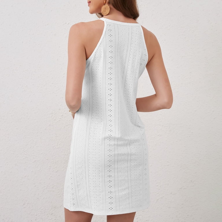 JGGSPWM Solid Color Lace Patchwork Sleeveless Dress for Women Crochet  Hollow Out Summer Dresses Trendy Fashion White S - Walmart.com