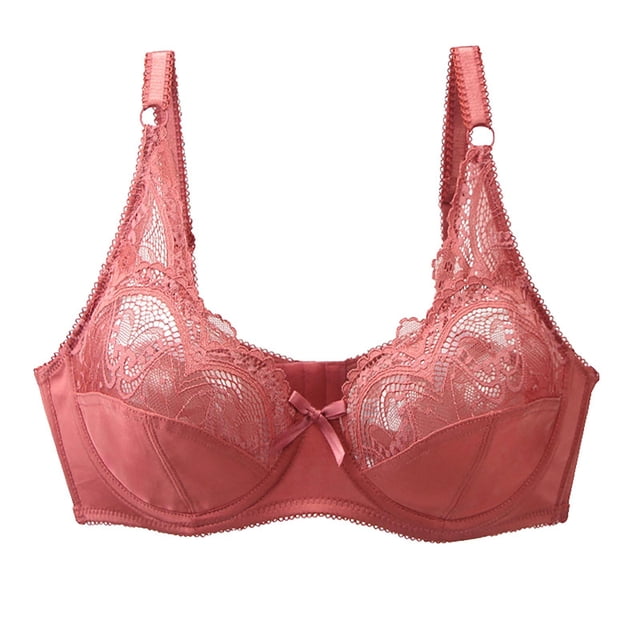 VEKDONE Woman's Printing Gathered Together Large Size Daily Bra Underwear No Rims Red 90D