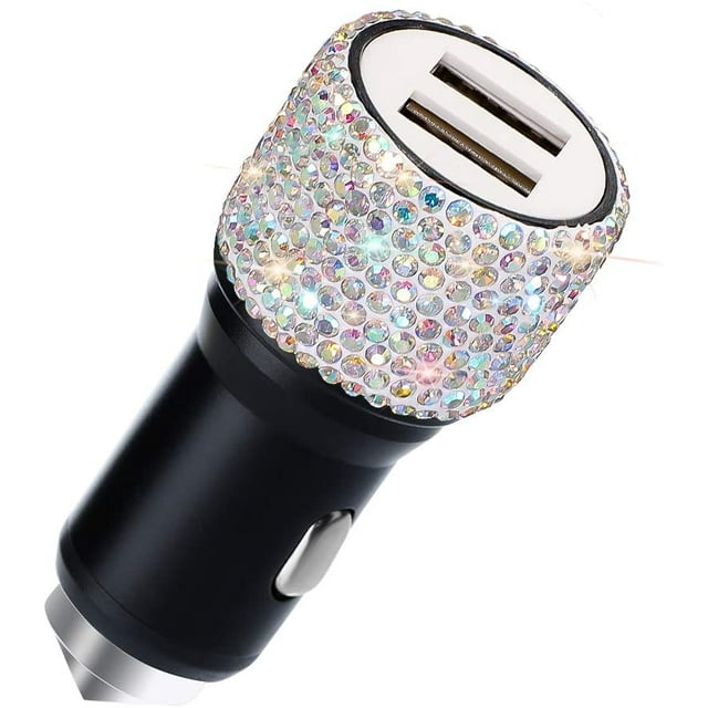 Dual USB Car Charger, Car Adapter Bling Bling Rhinestones Crystal Car Decorations for Fast Charging Car Decors for iPhone Xs Max X Plus, iPad Pro/Mini, Samsung