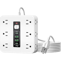 16-in-1 Power Strip with Switch & Surge Protection, Portable Flat Electrical Outlet Extender Stick Extension Cord,16 AC Outlets, 3 USB & 2 Type-C Ports, for Home, Office, Travel (White)