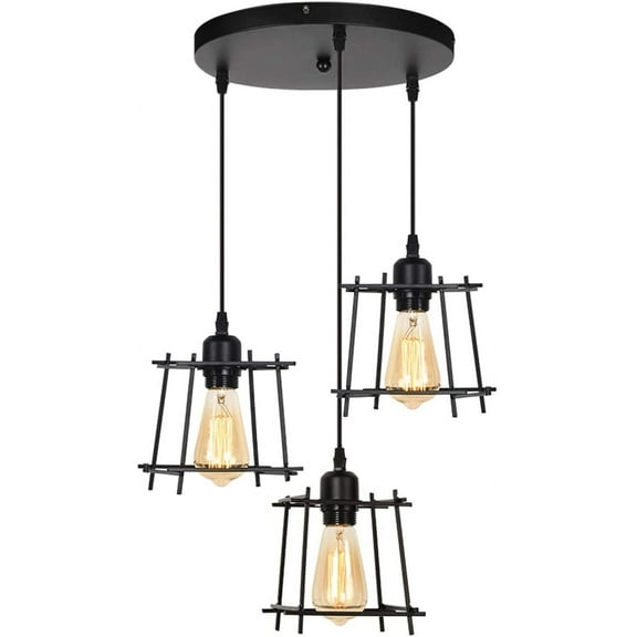 Pendant Hanging Lighting 3 Lights, Industrial Hanging Light Fixtures Chandelier Black Metal Lampshade