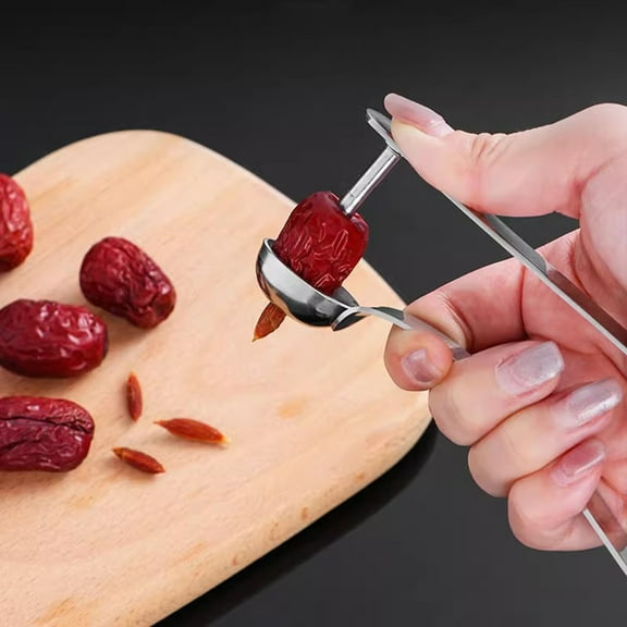 Opvise Jujube Corer Cherry Pitter Tool Non-Slip Handle Easy Locking Feature Stainless Steel Jujube Core Removal Tool Silver