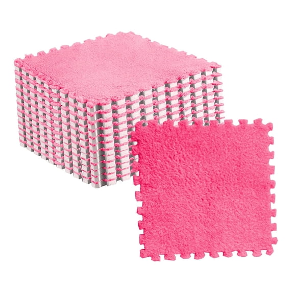 Plush Floor Mat Tiles By NestledNature: 10pcs Plush Puzzle Foam Mat Tiles, Fluffy And Cuttable, Anti-Slip Interlocking Carpet Tiles