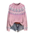 thumbnail image 2 of Women Long Sleeve Crew Neck Knit Top Vintage Fair Isle Multicolor Stripe Jacquard Print Loose Winter Sweater 5XL, 2 of 7