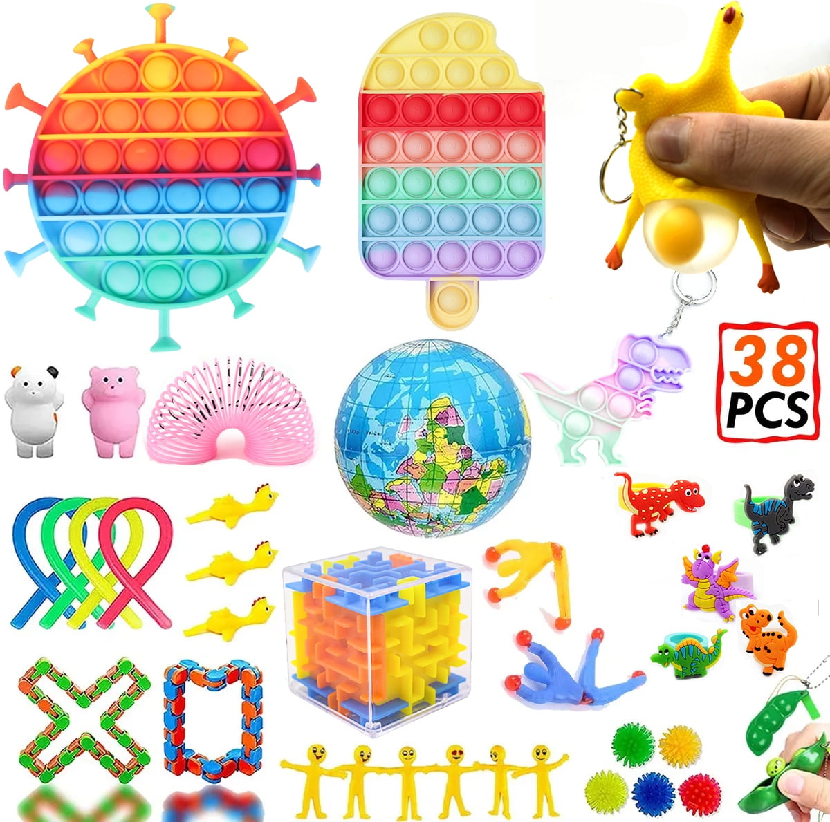 Stress Relief Novelty Fidget Pack for Kids Adults Relaxing Therapy Fidget Box with Simple Dimple and Pop on It Toy Cheap Sensory Toys Pack for Kids Adults Fidget Toys Set 26pcs Fidget Pack 5