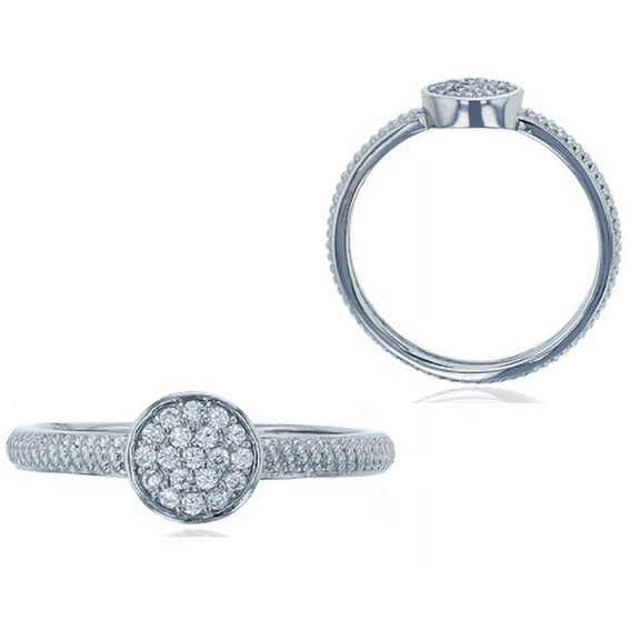 Decadence Sterling Silver Rhodium Round Cubic Zirconia Micropave Milgrain Fashion Ring