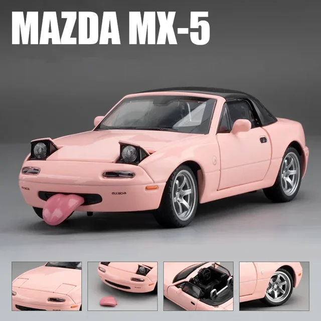 Modèle de Voiture de Sport Convertible 1:32 MX-5 en Alliage, Jouet en Métal Moulé sous Pression, Véhicule de Course avec Son et Lumière, Jouet pour Enfants, Cadeau Rose