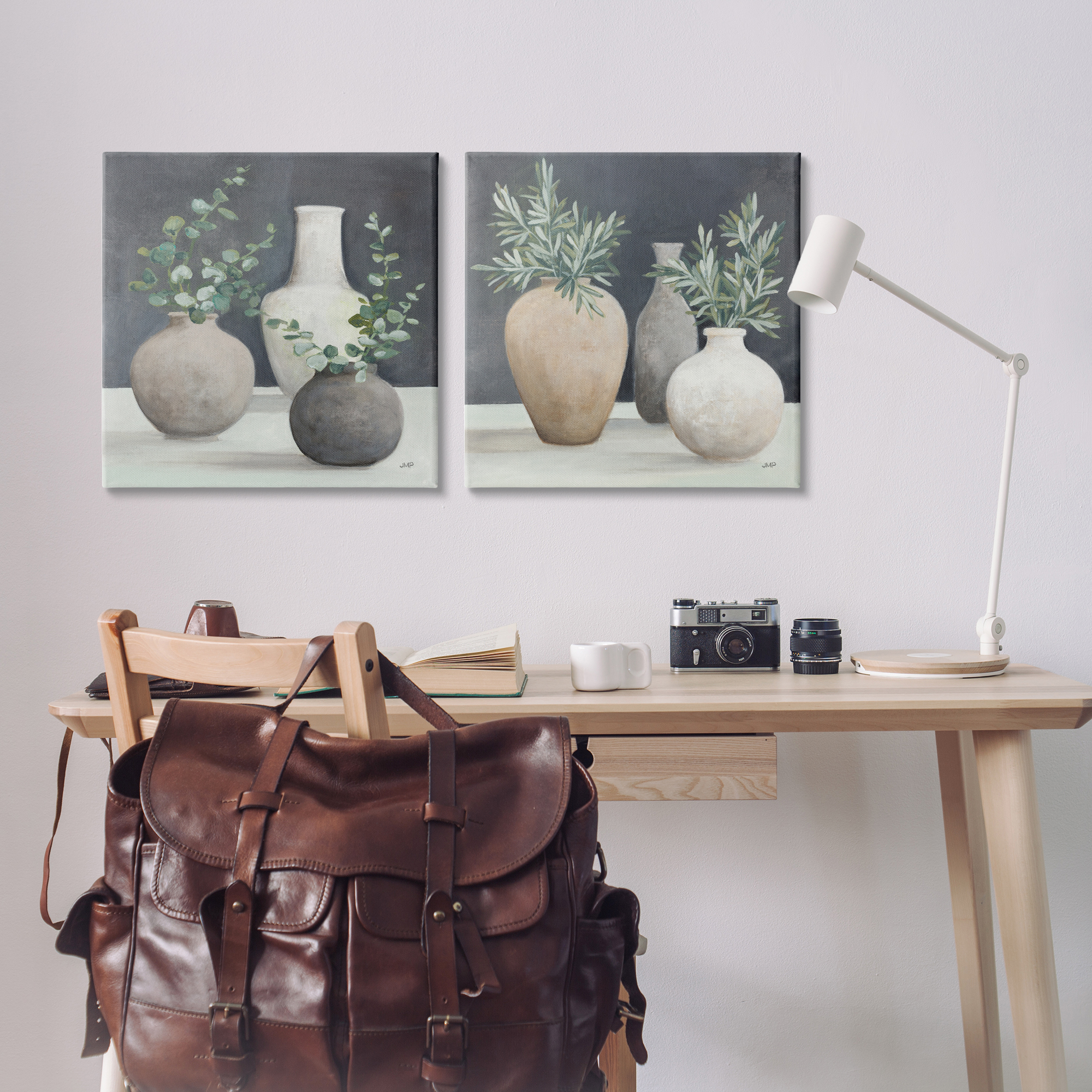 Stupell Industries Eucalyptus Greens Fresh Vessels Plants & Flowers Painting Wrapped Canvas Art Print Wall Art, 24 x 24, Set of 2