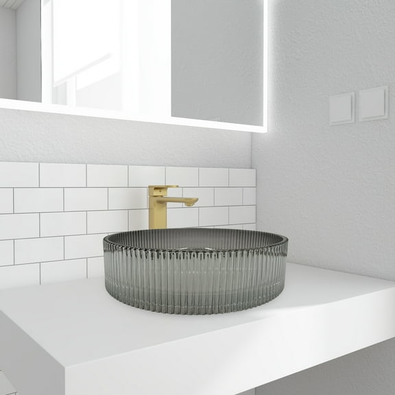 90210 Kitchen and Bath 16" Gray Glass Round Vessel Sink For Bathroom Vanity